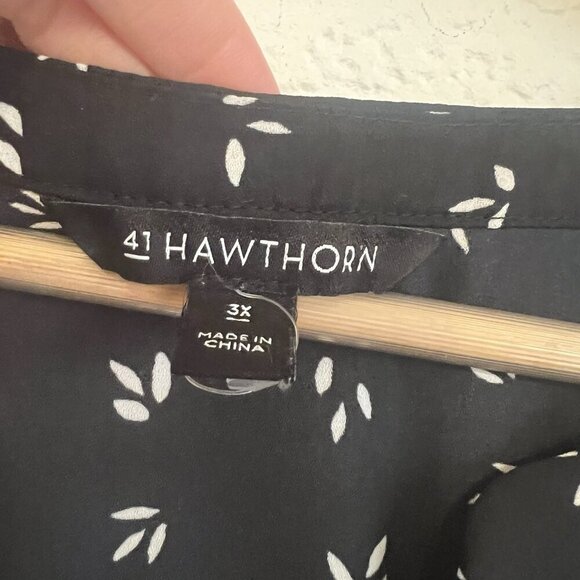41 Hawthorn 3X Black White Print Button Short Sleeve Blouse - Picture 4 of 8